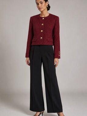 NWT Preston & York Burgundy Bouclé Cropped Jacket Gold Buttons Size 12